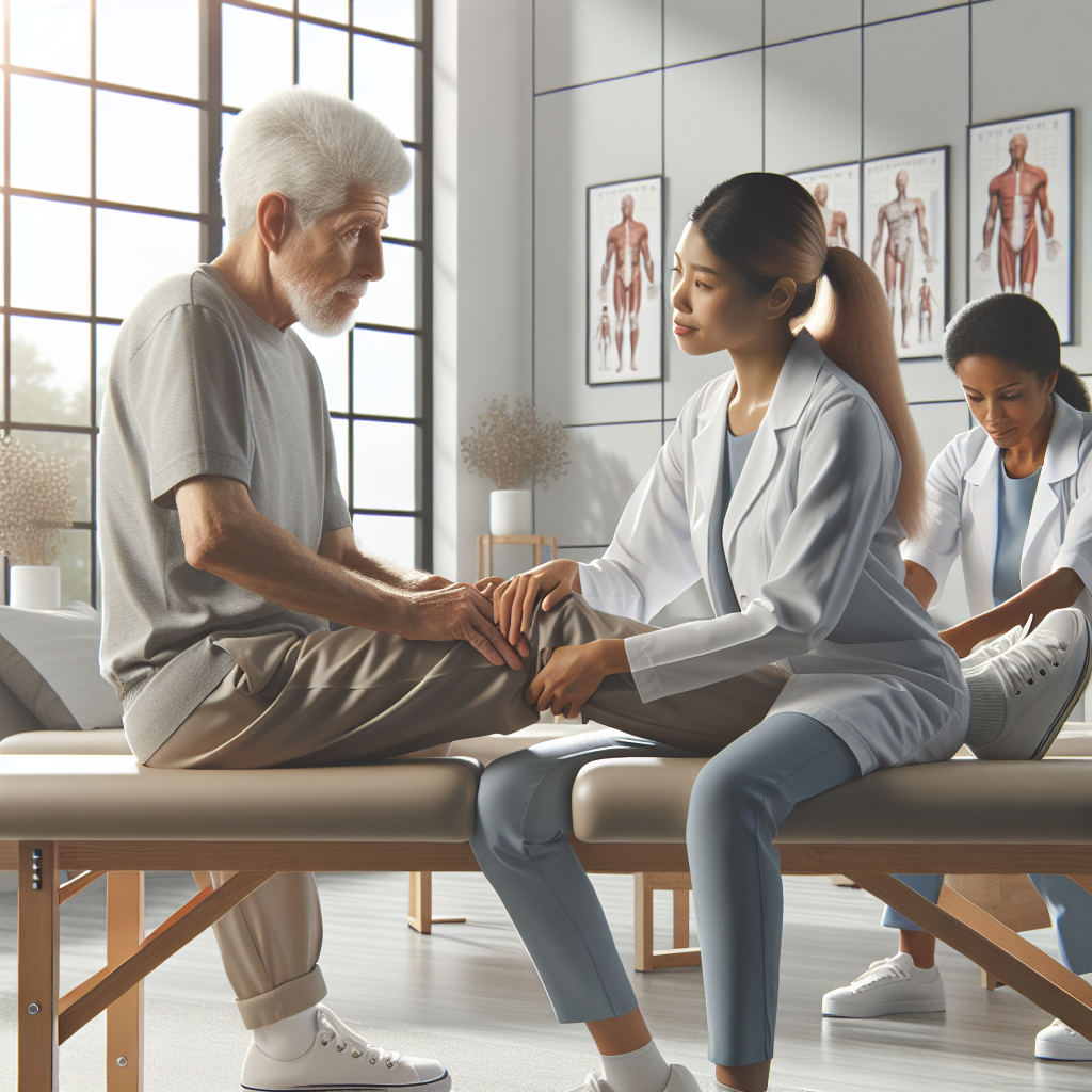Realistic stock image of elderly receiving physiotherapy